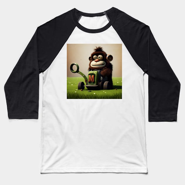 Letter M for Monkey Mowing lawn from AdventuresOfSela Baseball T-Shirt by Parody-is-King